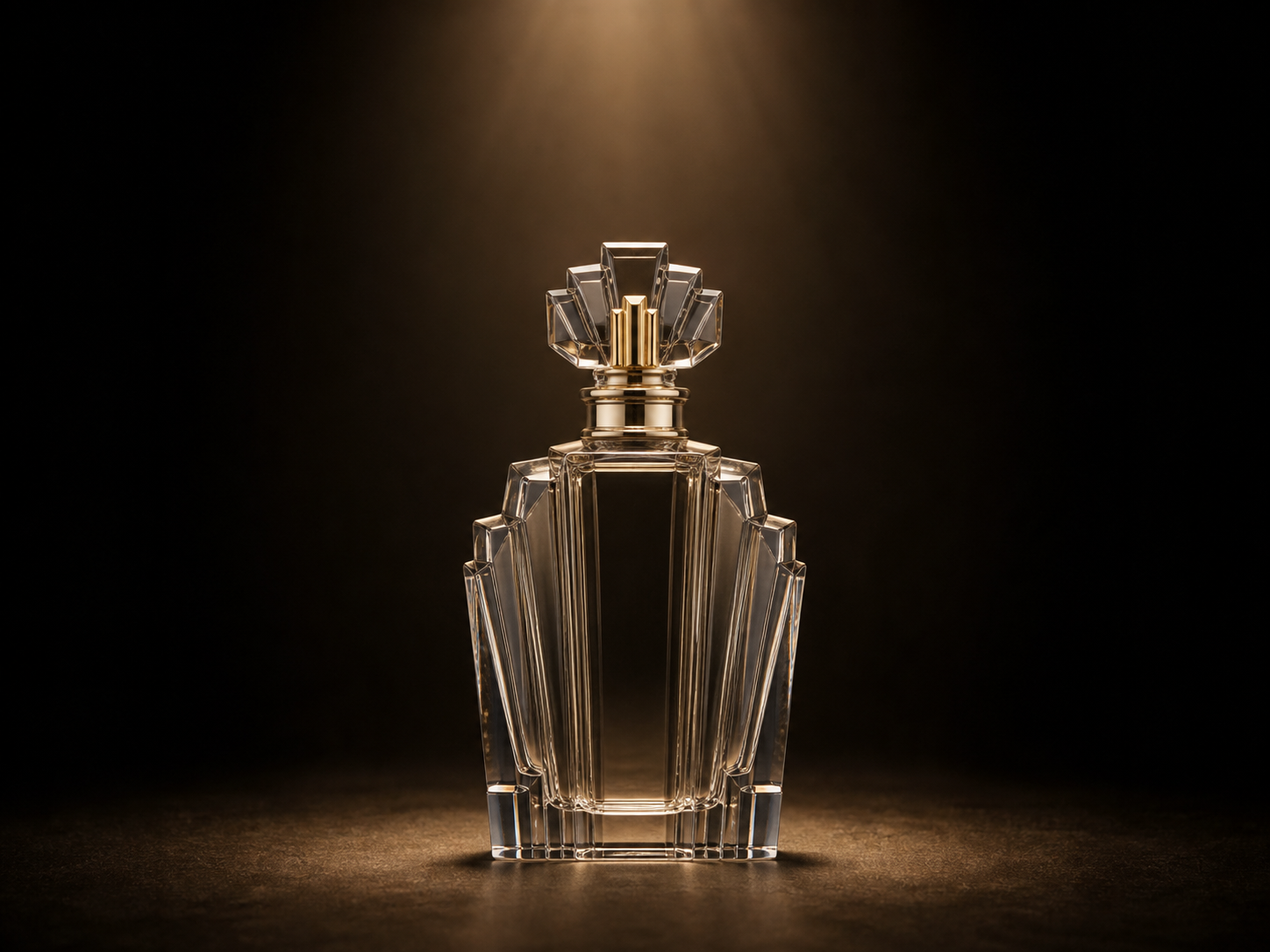 Deco perfume flacon on a staged black ground